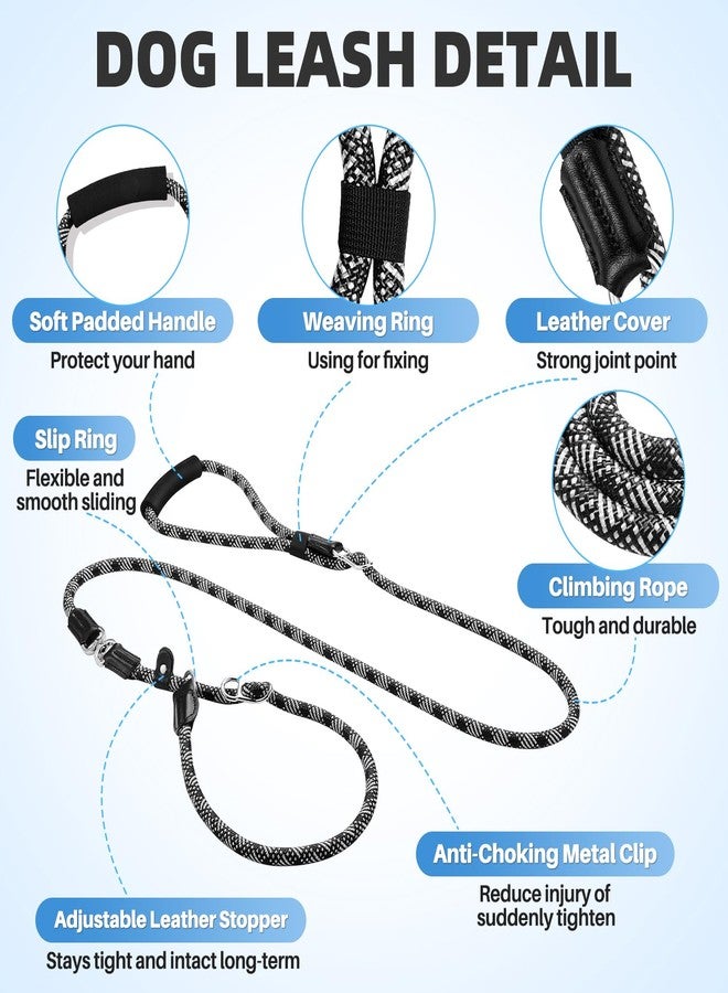 Lukovee Slip Lead Dog Leash, 5-7 FT x 1/2" Adjustable Tangle Free Leash, Heavy Duty Comfortable Reflective No Pull Training Rope Lead with Padded Handle for Medium Large Dogs (Black, L: 5-7 FT) - Image 2